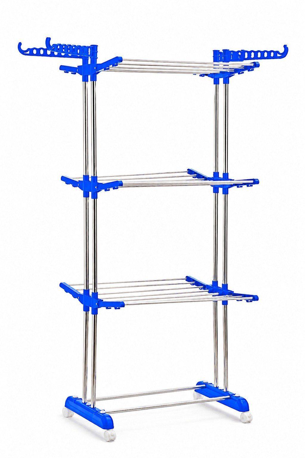 Paratis 3-Tier Foldable Drying Rack - fully loaded with laundry on balcony